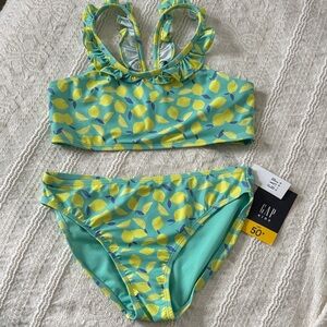 GAP Girls (12) Lemon Print Bikini Set - Green and Yellow